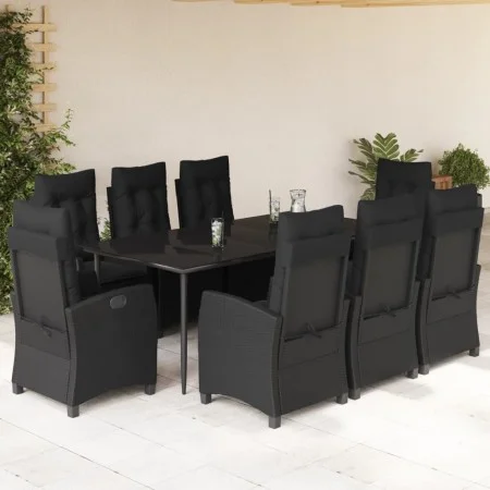Set de comedor de jardín 9 pzas y cojines ratán sintético negro by , Garden sets - Ref: Foro24-3212750, Price: 1,00 €, Discou...