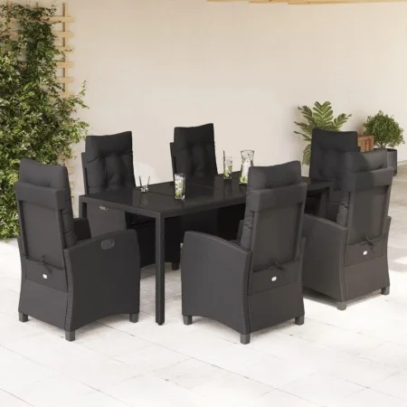 Garten-Essgruppe 7-teilig mit schwarzen Polstern aus synthetischem Rattan von , Gartensets - Ref: Foro24-3212641, Preis: 1,00...