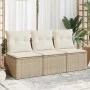 Sofá de jardín de 3 plazas con cojines ratán sintético beige de , Sofás de exterior - Ref: Foro24-366077, Precio: 177,51 €, D...