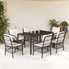 Set de comedor de jardín 7 pzas y cojines ratán sintético negro by , Garden sets - Ref: Foro24-3212021, Price: 754,57 €, Disc...