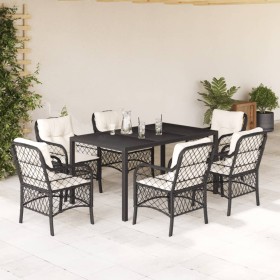Set de comedor de jardín 7 pzas y cojines ratán sintético negro by , Garden sets - Ref: Foro24-3212021, Price: 664,70 €, Disc...