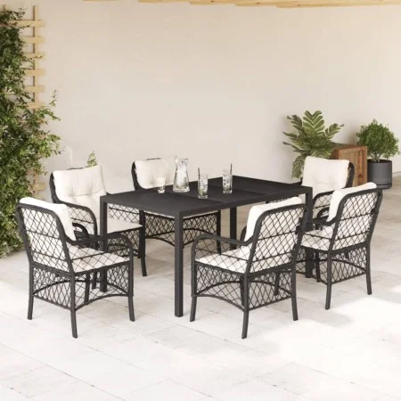 Set de comedor de jardín 7 pzas y cojines ratán sintético negro by , Garden sets - Ref: Foro24-3212021, Price: 754,57 €, Disc...