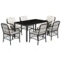 Set de comedor de jardín 7 pzas y cojines ratán sintético negro by , Garden sets - Ref: Foro24-3212021, Price: 754,57 €, Disc...