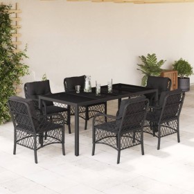 Set de comedor de jardín 7 pzas y cojines ratán sintético negro de , Conjuntos de jardín - Ref: Foro24-3212028, Precio: 648,8...
