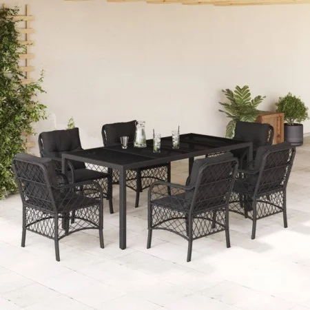 Garten-Essgruppe 7-teilig mit schwarzen Polstern aus synthetischem Rattan von , Gartensets - Ref: Foro24-3212028, Preis: 775,...