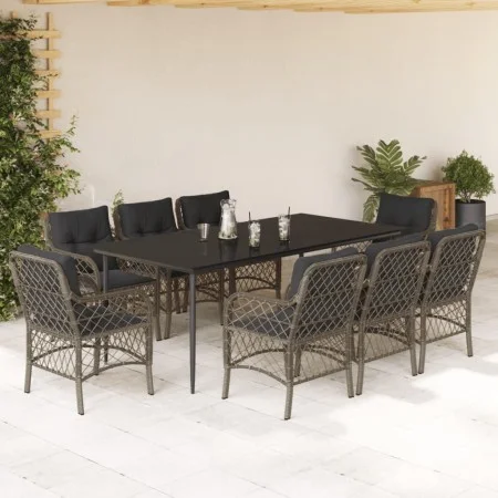 Set comedor jardín 9 pzas y cojines ratán sintético gris by , Garden sets - Ref: Foro24-3212130, Price: 1,00 €, Discount: %