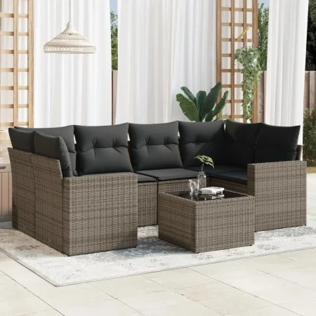 7-teiliges Gartensofa-Set mit grauen PE-Rattan-Kissen. von , Modulare Sofas für den Außenbereich - Ref: Foro24-3251057, Preis...
