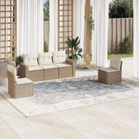 Juego de sofás jardín con cojines 5 pzas ratán sintético beige by , Modular outdoor sofas - Ref: Foro24-3251125, Price: 349,3...