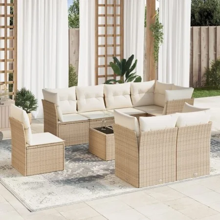 Set de sofás de jardín 9 pzas con cojines ratán sintético beige by , Garden sets - Ref: Foro24-3249777, Price: 602,92 €, Disc...