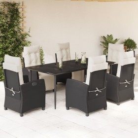 Set de comedor de jardín 7 pzas y cojines ratán sintético negro