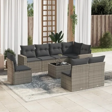 Gartenmöbel-Set 9-teilig mit grauen Polstern aus synthetischem Rattan von , Modulare Sofas für den Außenbereich - Ref: Foro24...