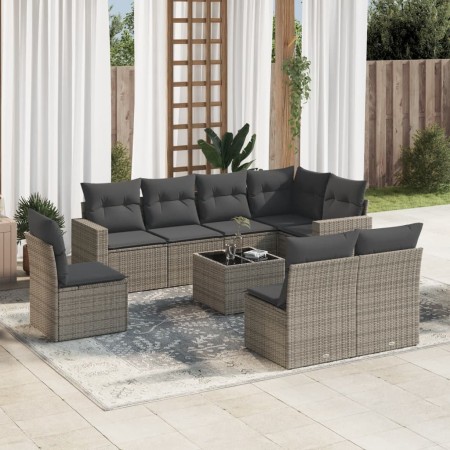 Set de muebles de jardín 9 pzas y cojines ratán sintético gris by , Modular outdoor sofas - Ref: Foro24-3251417, Price: 534,9...