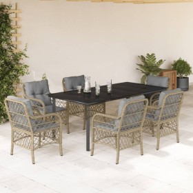 Set comedor de jardín 7 pzas con cojines ratán sintético beige