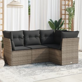 Set de sofás de jardín 4 pzas y cojines ratán sintético gris by , Garden sets - Ref: Foro24-3249419, Price: 289,42 €, Discoun...