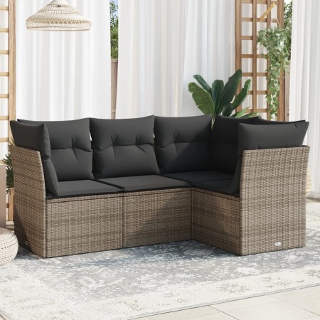 Gartensofagarnitur 4-teilig mit grauen Polstern aus synthetischem Rattan von , Gartensets - Ref: Foro24-3249419, Preis: 289,4...