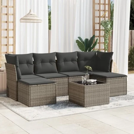 Set de sofás de jardín 7 piezas con cojines ratán PE gris de , Conjuntos de jardín - Ref: Foro24-3249859, Precio: 391,36 €, D...