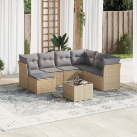 Garden sofa set with beige cushions, 8 pieces, PE rattan. by , Garden sets - Ref: Foro24-3249838, Price: 493,08 €, Discount: %