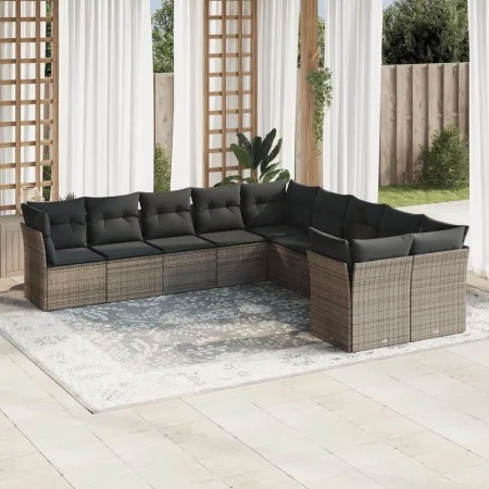 Set de sofás de jardín 10 pzas con cojines ratán sintético gris by , Garden sets - Ref: Foro24-3250079, Price: 599,31 €, Disc...