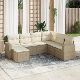 Set sofás de jardín 7 piezas y cojines ratán sintético beige by , Modular outdoor sofas - Ref: Foro24-3251635, Price: 488,44 ...