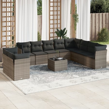 Set de sofás de jardín 11 pzas y cojines ratán sintético gris by , Garden sets - Ref: Foro24-3249709, Price: 655,40 €, Discou...