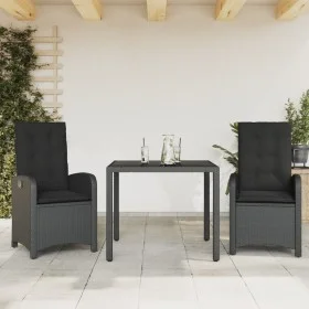 Set comedor de jardín 3 pzas con cojines ratán sintético negro by , Garden sets - Ref: Foro24-3212203, Price: 343,48 €, Disco...