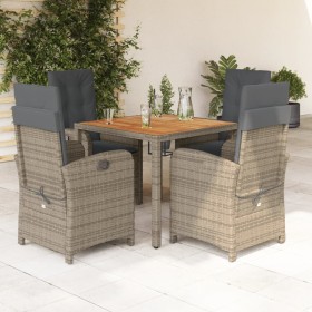 Set comedor de jardín 5 piezas con cojines ratán sintético gris