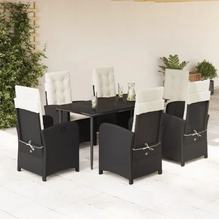 Set de comedor de jardín 7 pzas y cojines ratán sintético negro de , Conjuntos de jardín - Ref: Foro24-3212295, Precio: 813,7...