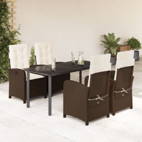 Set comedor de jardín 5 piezas y cojines ratán sintético marrón