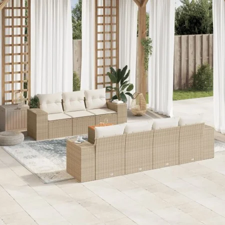 Juego de sofás de jardín con cojines beige 8 pzas ratán PE by , Garden sets - Ref: Foro24-3257682, Price: 640,40 €, Discount: %