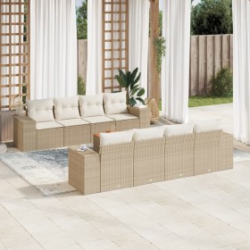 Set de sofás de jardín 9 pzas con cojines ratán sintético beige