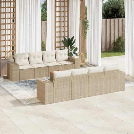 Set de sofás de jardín 9 pzas con cojines ratán sintético beige by , Garden sets - Ref: Foro24-3257696, Price: 712,91 €, Disc...