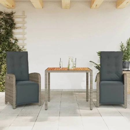 Gartenstühle und Tischchen mit Kissen, 3-teilig, aus grauem PE-Rattan. von , Gartensets - Ref: Foro24-3212480, Preis: 373,77 ...