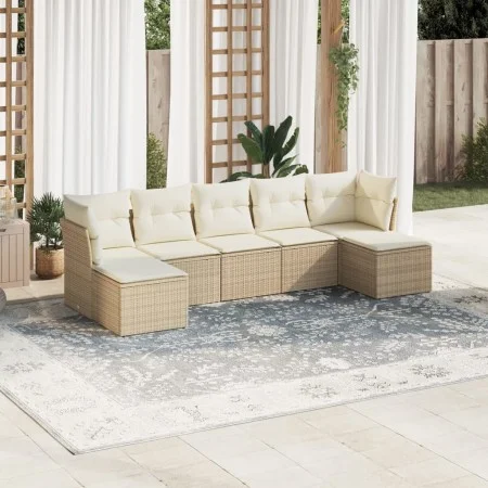 Gartensofagarnitur 7-teilig mit Kissen aus synthetischem Rattan in Beige. von , Gartensets - Ref: Foro24-3249867, Preis: 430,...