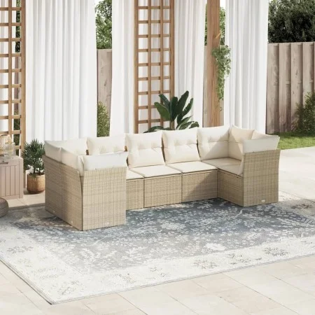 Set sofás de jardín 7 piezas y cojines ratán sintético beige by , Garden sets - Ref: Foro24-3249957, Price: 469,29 €, Discoun...