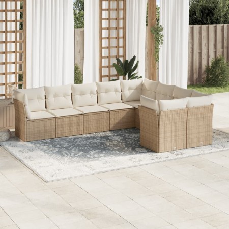 Gartensofa-Set, 9-teilig, mit Kissen, aus synthetischem Rattan in Beige. von , Gartensets - Ref: Foro24-3250007, Preis: 617,4...