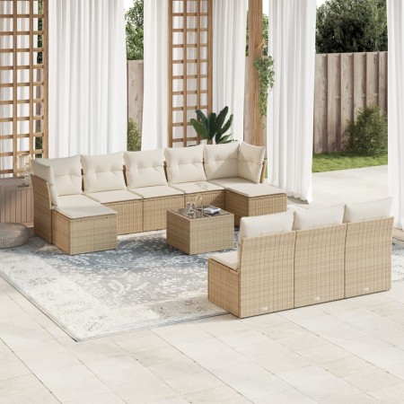Set de sofás de jardín 11pzas con cojines ratán sintético beige by , Garden sets - Ref: Foro24-3250137, Price: 642,59 €, Disc...