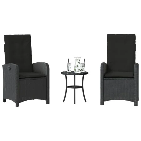 Table and chairs with cushions 3 pieces black synthetic rattan by , Garden sets - Ref: Foro24-365177, Price: 319,94 €, Discou...