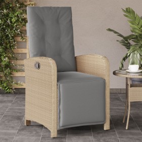 Sillón reclinable de jardín con reposapiés ratán PE beige mixto