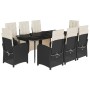 Set de comedor de jardín 9 pzas y cojines ratán sintético negro
