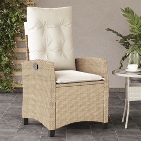 Silla de jardín reclinable con cojines ratán sintético beige