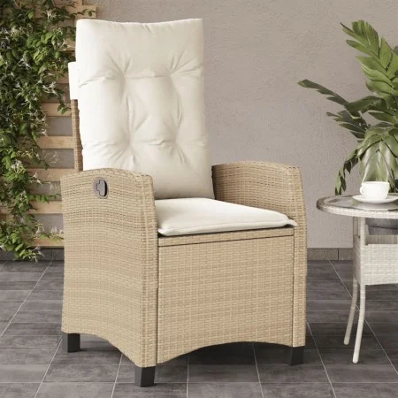 Reclining garden chair with beige synthetic rattan cushions by , Garden chairs - Ref: Foro24-365212, Price: 153,21 €, Discoun...