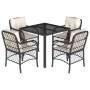 5-teiliges Gartenmöbel-Set mit schwarzen synthetischen Rattankissen von , Gartensets - Ref: Foro24-3212019, Preis: 436,69 €, ...