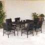 Set de comedor de jardín 7 pzas y cojines ratán sintético negro