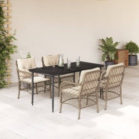 Set comedor de jardín 5 pzas con cojines ratán sintético beige