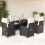 Set de comedor de jardín 7 pzas y cojines ratán sintético negro