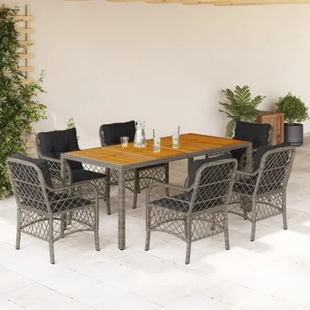 Garden dining set 7 pieces and gray synthetic rattan cushions by , Garden sets - Ref: Foro24-3212052, Price: 741,72 €, Discou...