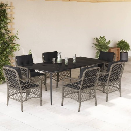 Garden dining set 7 pieces and gray synthetic rattan cushions by , Garden sets - Ref: Foro24-3212129, Price: 757,02 €, Discou...