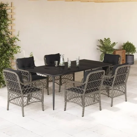 Garden dining set 7 pieces and gray synthetic rattan cushions by , Garden sets - Ref: Foro24-3212129, Price: 757,68 €, Discou...