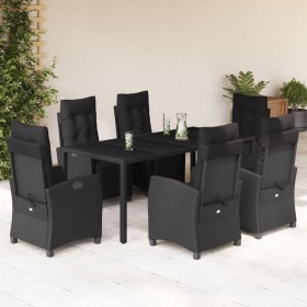 Set de comedor de jardín 7 pzas y cojines ratán sintético negro de , Conjuntos de jardín - Ref: Foro24-3212892, Precio: 942,4...