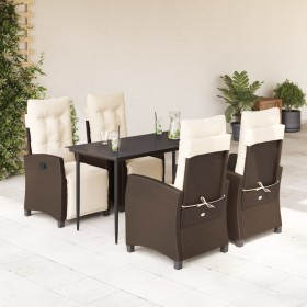 Set comedor de jardín 5 piezas y cojines ratán sintético marrón